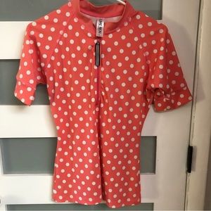 Adorable Lime Ricki Swim Wear Melon & White Polka Dot Rash Guard Sz Large in EUC